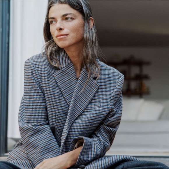 Everlane The ReWool® ’80s Blazer Blue and Brown Houndstooth 10 New Womens - Picture 13 of 16